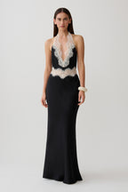 Satin Lace Halter Maxi Gown