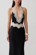 Satin Lace Halter Maxi Gown