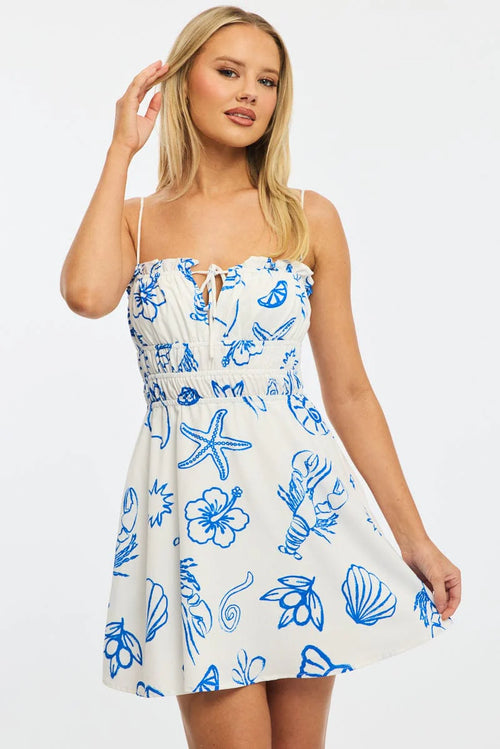 Blue Abstract Fit And Flare Dress Mini