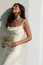 Cowl-Neck Crepe Wedding Gown