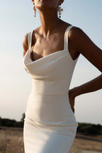 Cowl-Neck Crepe Wedding Gown