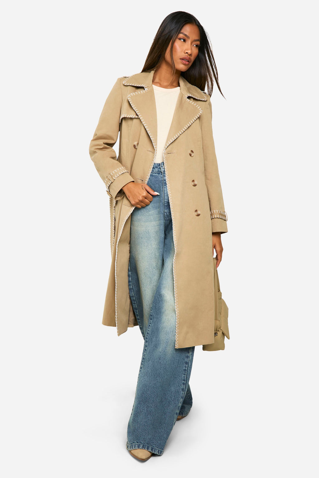Stitch-Trim Trench Coat