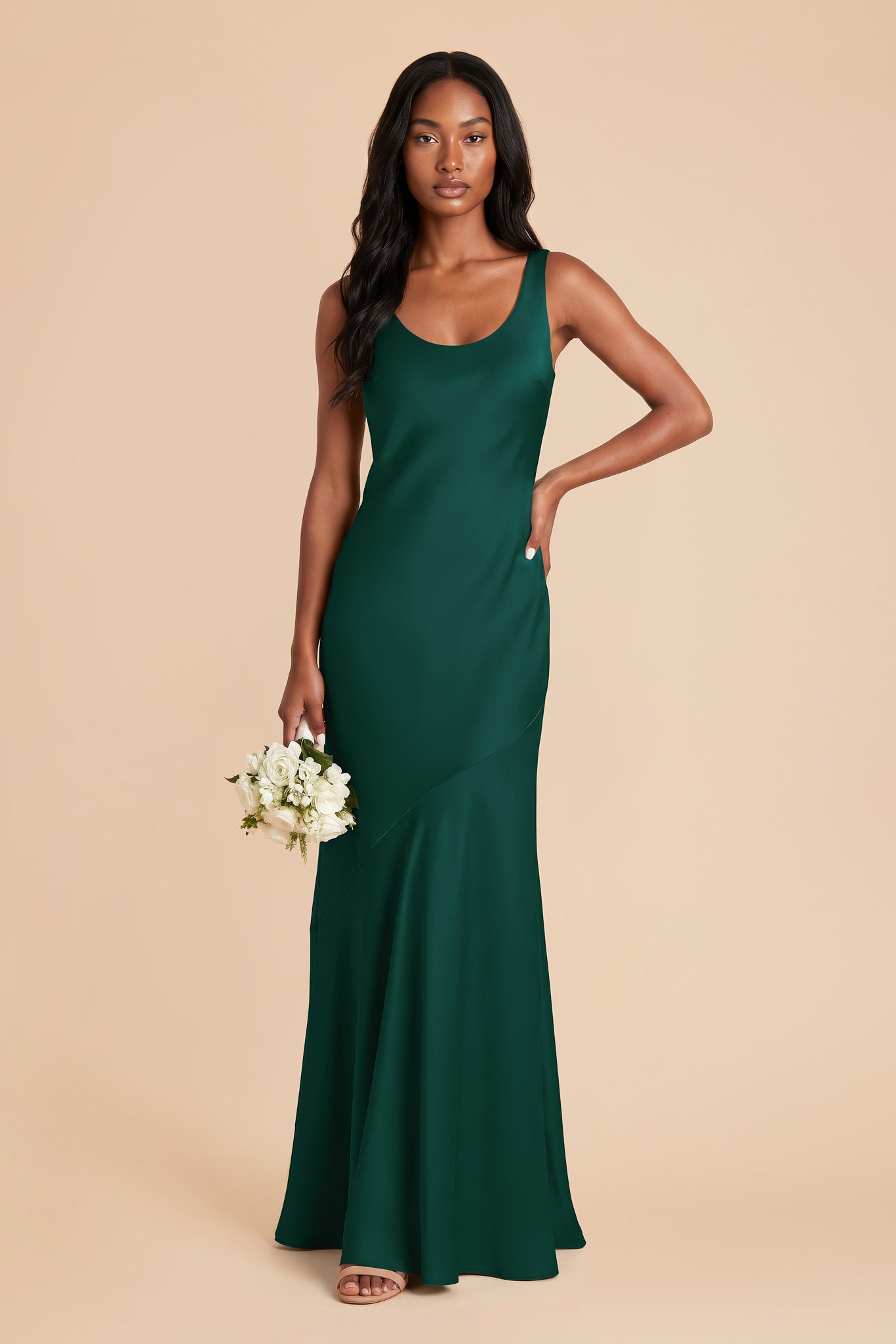 Emerald Satin Evening Gown